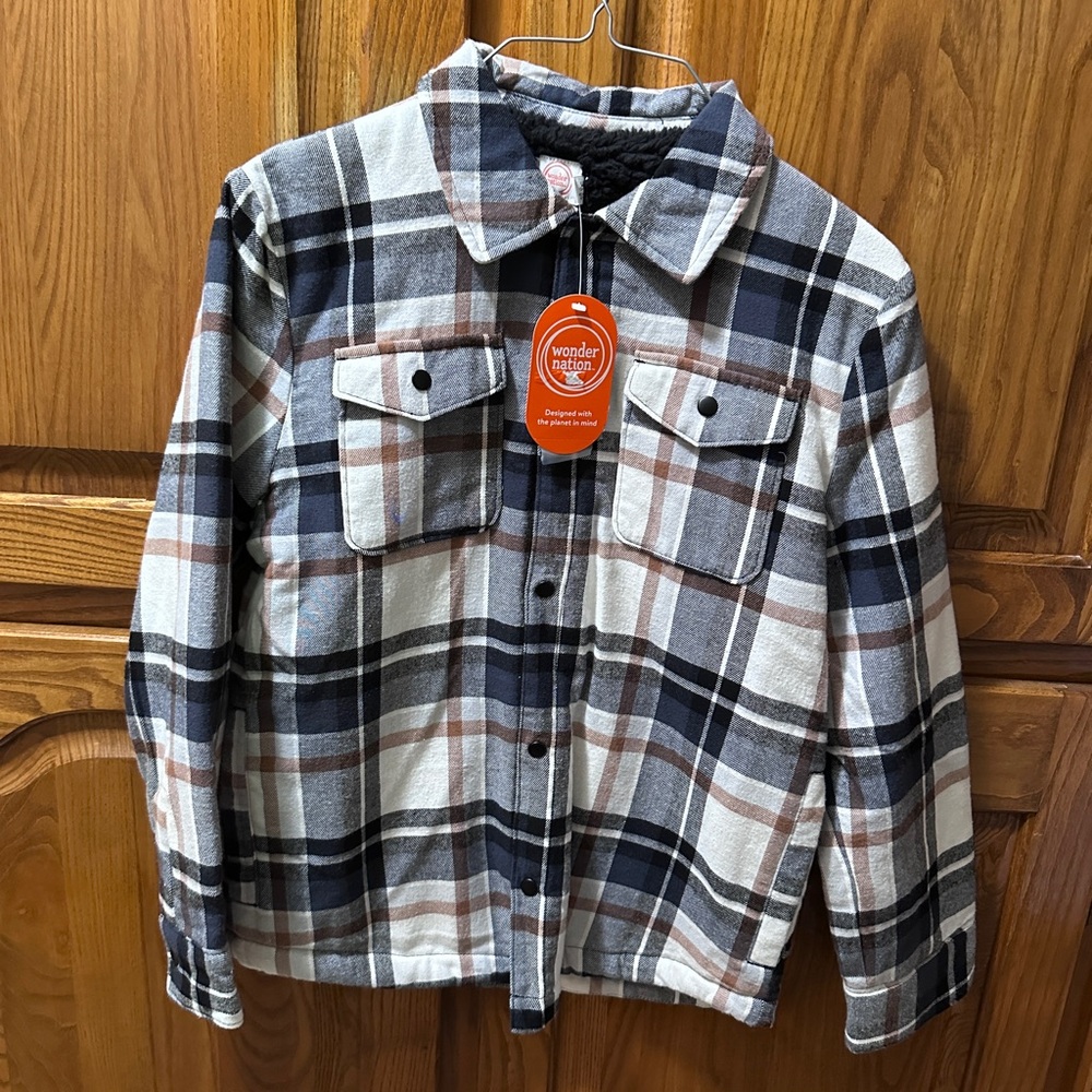 Boys black/brown/white plaid Button-Up Shirt JACKET‎  Size 10-12 NEW